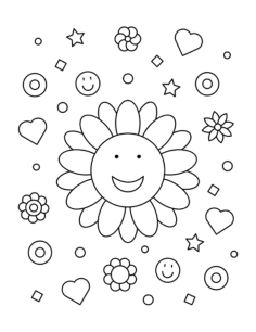 Flower Happy Smiley Flower For Kids Coloring Pdf, Free Vectors File